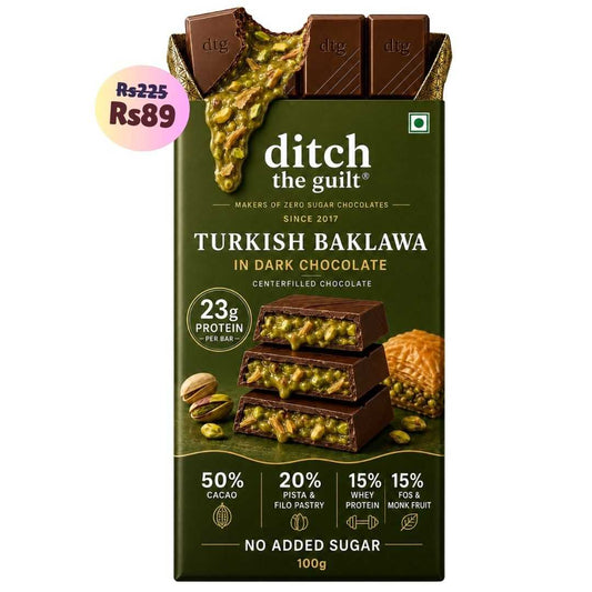 Turkish Baklava • 23g Protein • Sugar Free Center-Filled Chocolate Bar • 100g