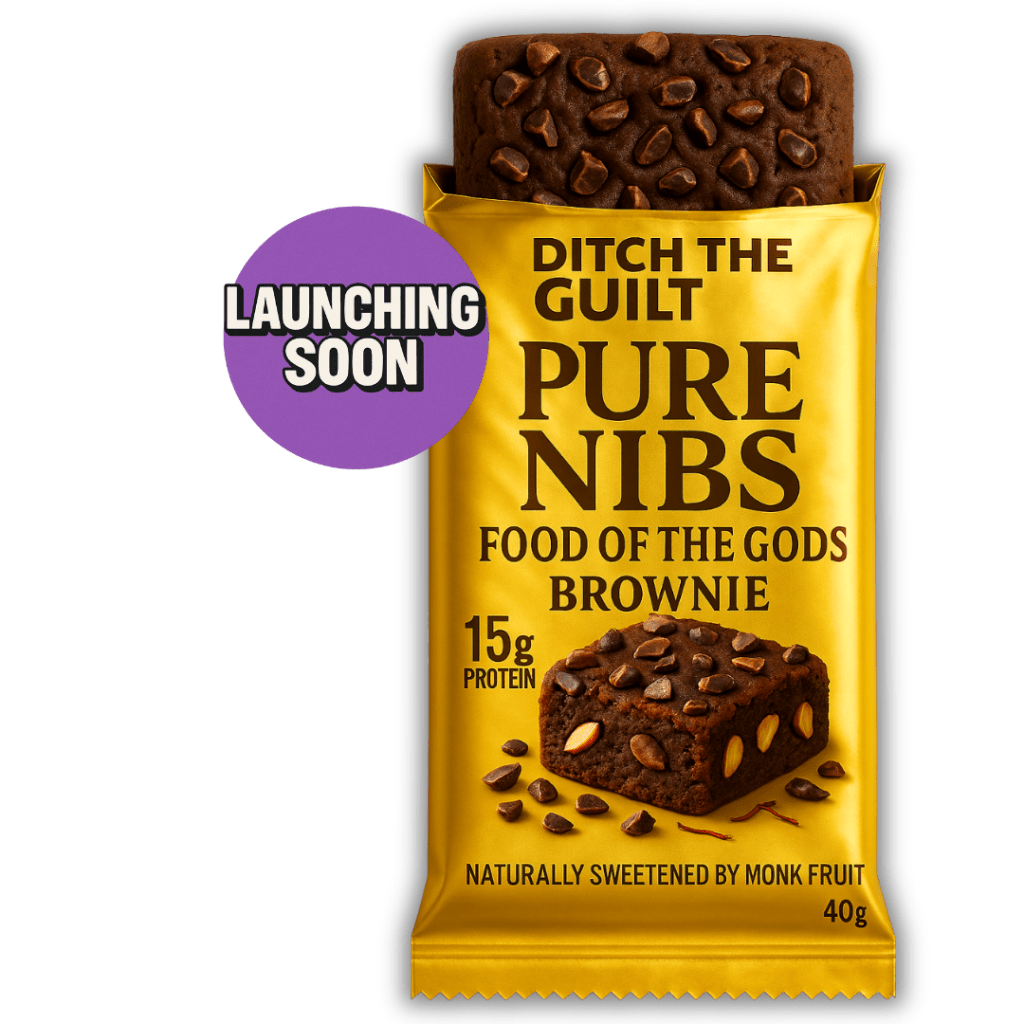 Cacao Nibs Food Of The Gods Protein Brownie • 15g Protein • Sugar Free & High Protein • Low Net Carbs • 40g