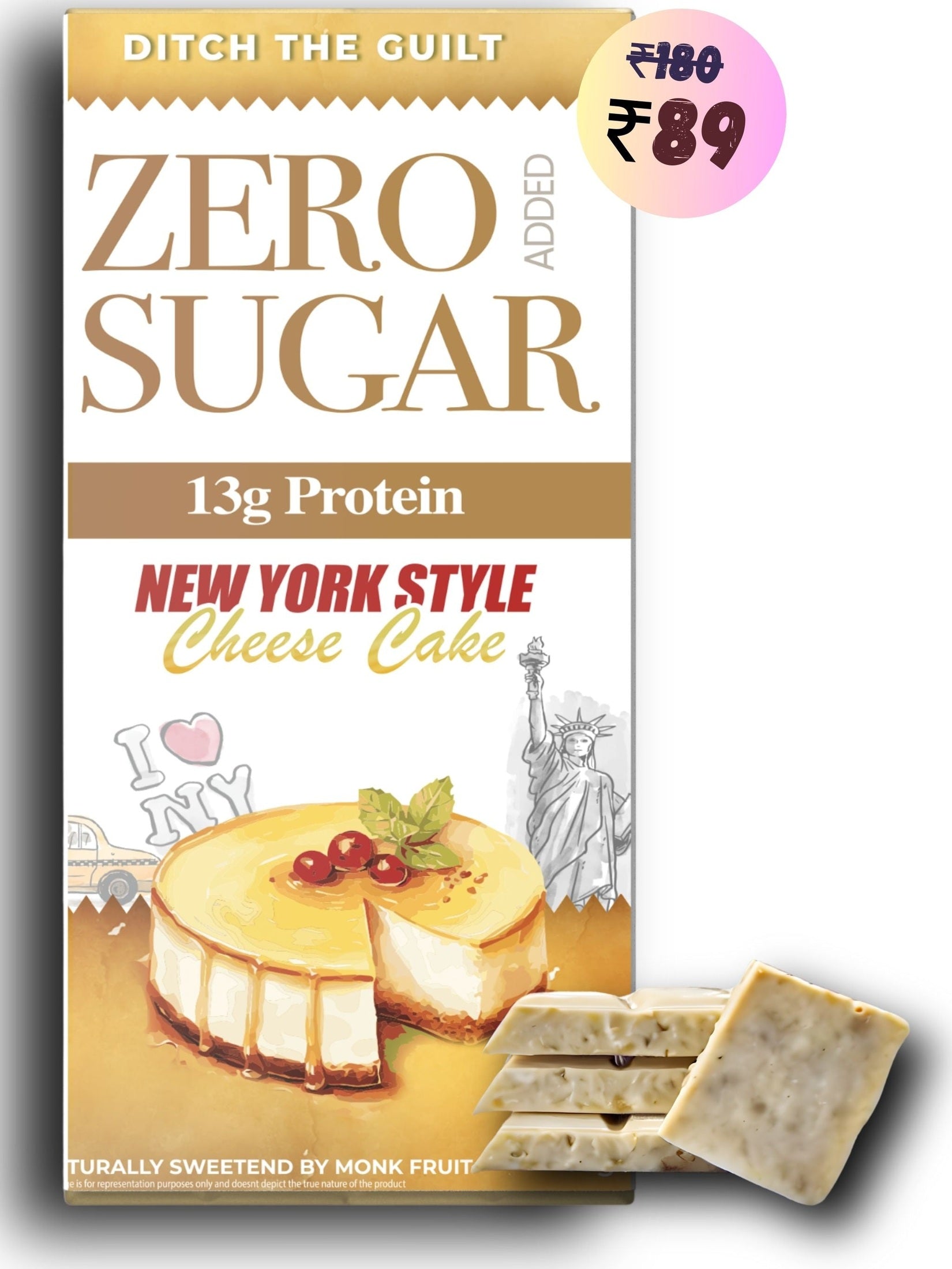 New York Style Cheese Cake | Zero Sugar  | White Chocolate | High Protein  40g