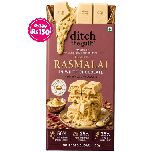 Rasmalai White Chocolate • Sugar Free Center-Filled Chocolate Bar • 100g