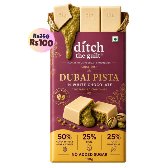 Dubai Pista White Chocolate • Sugar Free Center-Filled Chocolate Bar • 100g