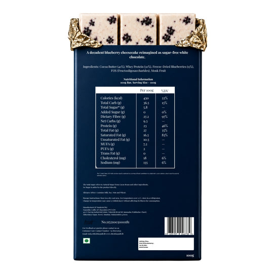 Blueberry Cheesecake • 23g Protein • Sugar Free White Chocolate Bar • 100g