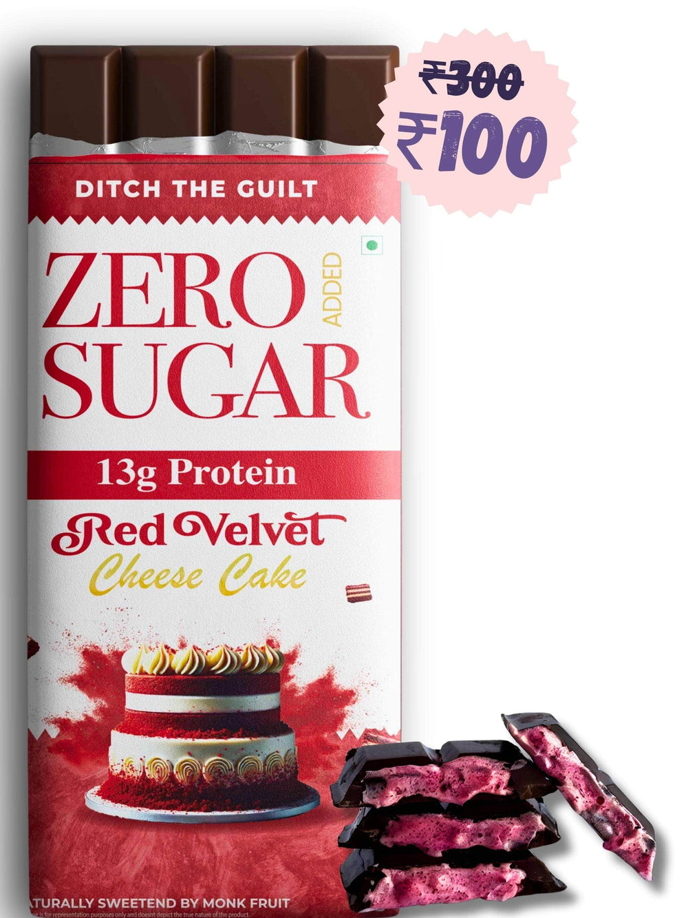 Red Velvet Cream Cheese Cake - Sugar Free Protein Chocolate - Center Filled - High Protein  - 40g