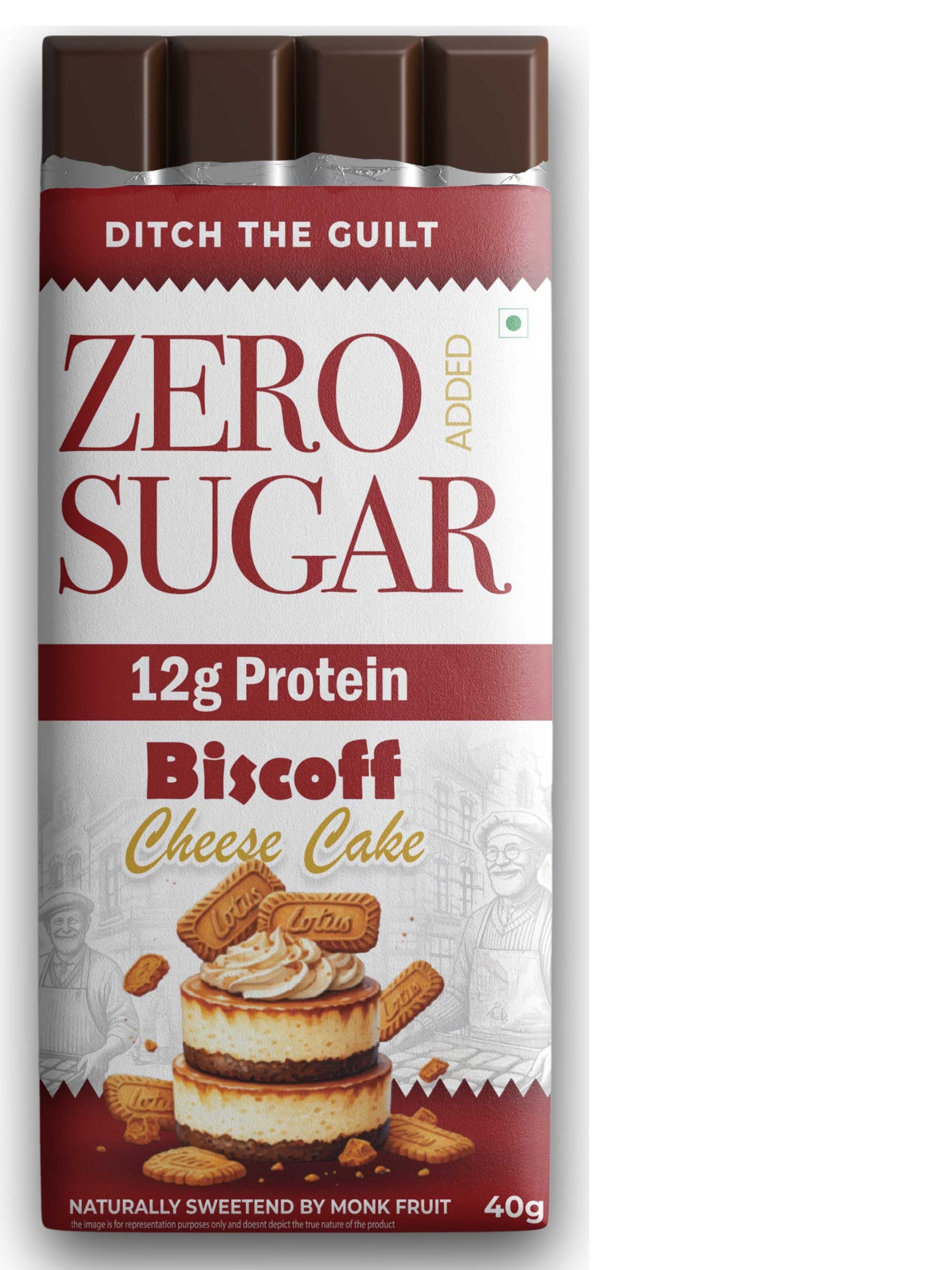 Biscoff Cheese Cake I White Protein Chocolate I  Zero Sugar Added I 12g Protein I 1g Natural Sugar - 40g