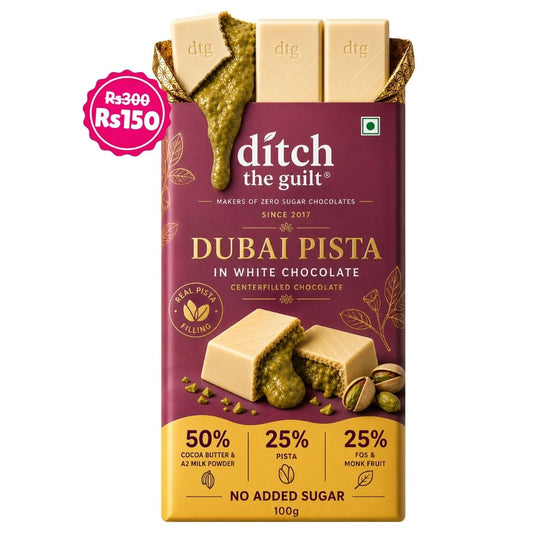 Dubai Pista White Chocolate • Sugar Free Center-Filled Chocolate Bar • 100g