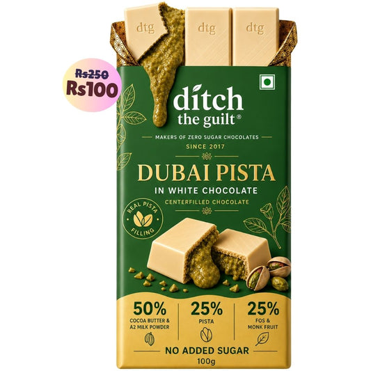 Dubai Pista White Chocolate • Sugar Free Center-Filled Chocolate Bar • 100g
