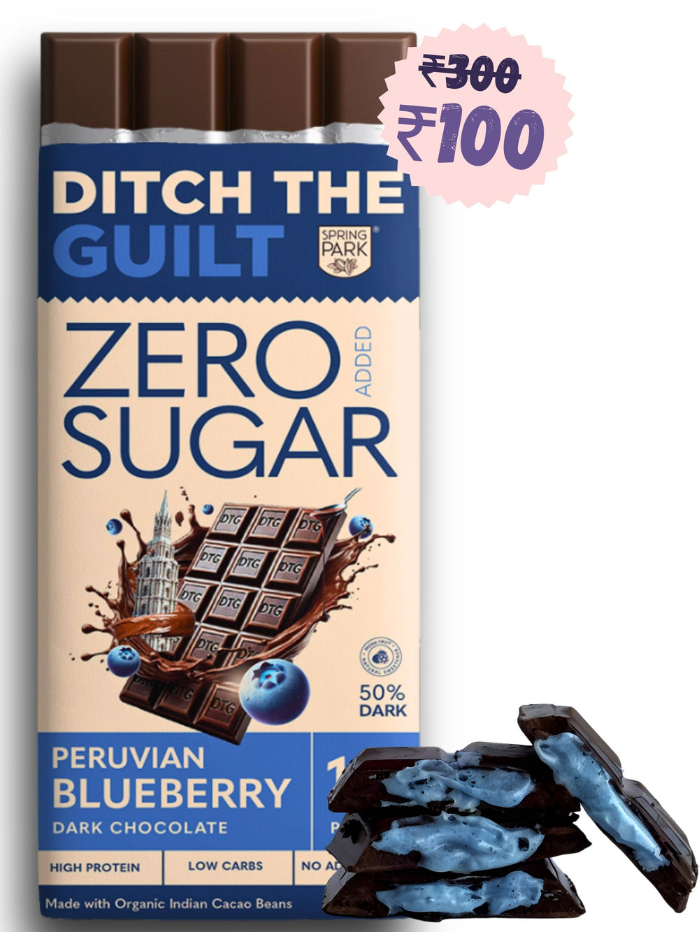 Blueberry Cheese Cake - Sugar Free Protein Chocolate - Center Filled - High Protein - 40g - My Store