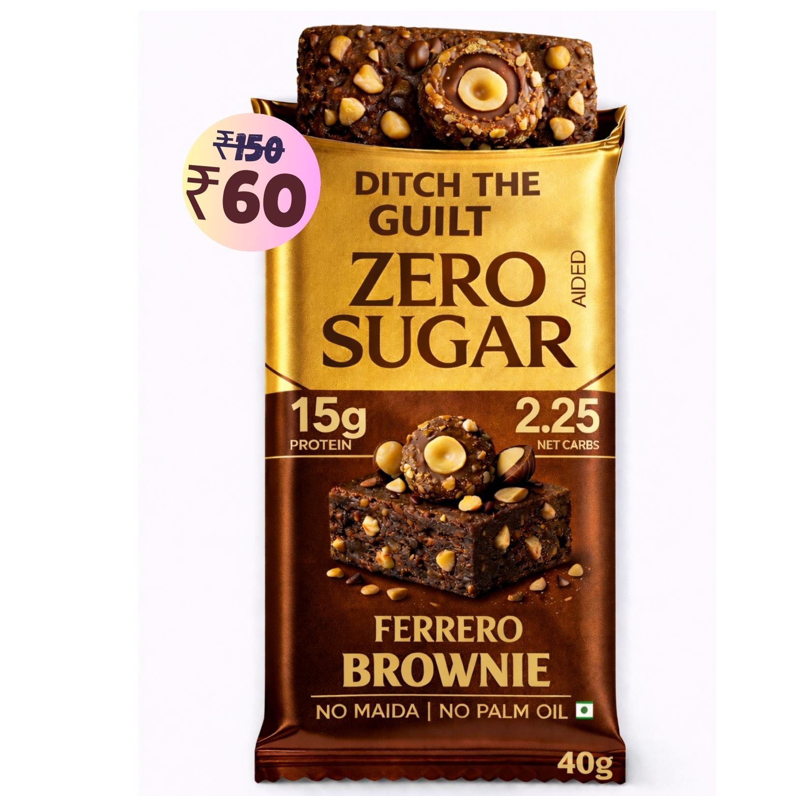 Ferrero Protein Brownie • 15g Protein • Sugar Free High Protein Brownies • 40g