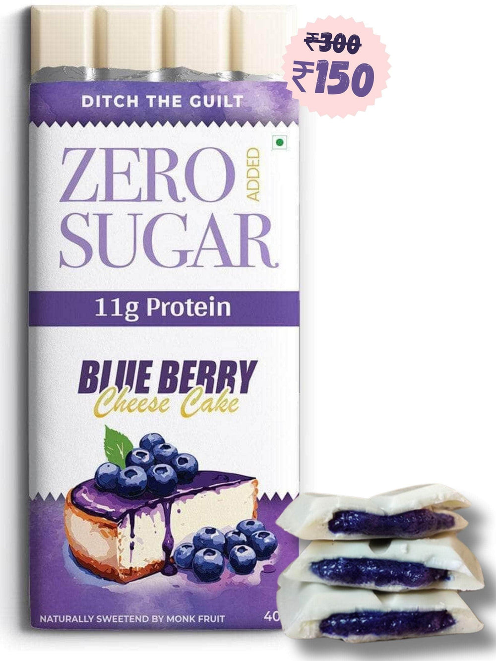 Blueberry Cheese Cake - Sugar Free White Protein Chocolate - Center Filled - High Protein  - 40g