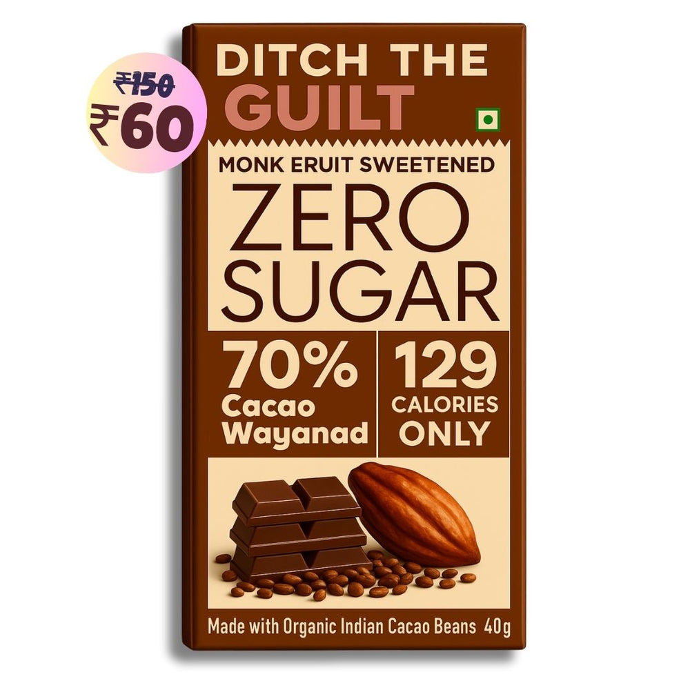 70% Wayanad Indian Cacao • 129 Calories Only • Low Calorie Sugar Free Dark Chocolate • 40g bar