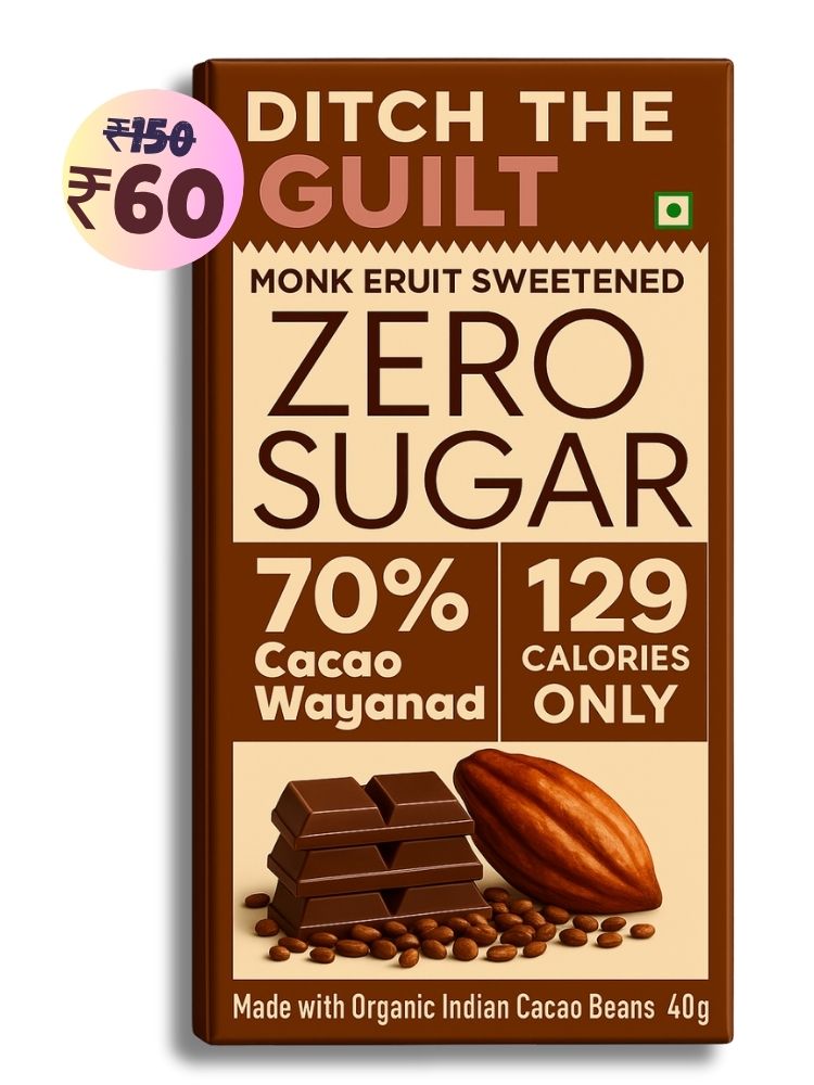 70% Wayanad Indian Cacao • 129 Calories •  Sugar Free Dark Chocolate • 40g
