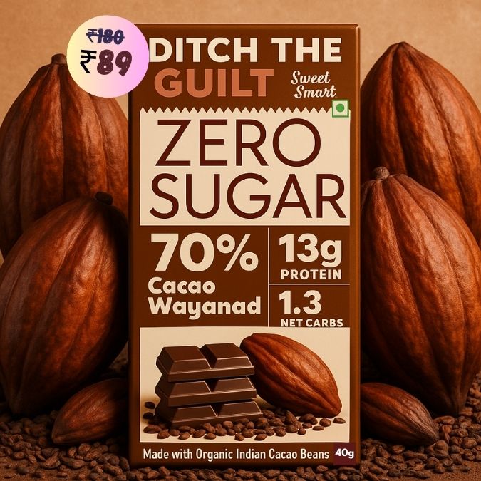 70% Wayanad Indian Cacao • 13g Protein •  Sugar Free Dark Chocolate • 40g