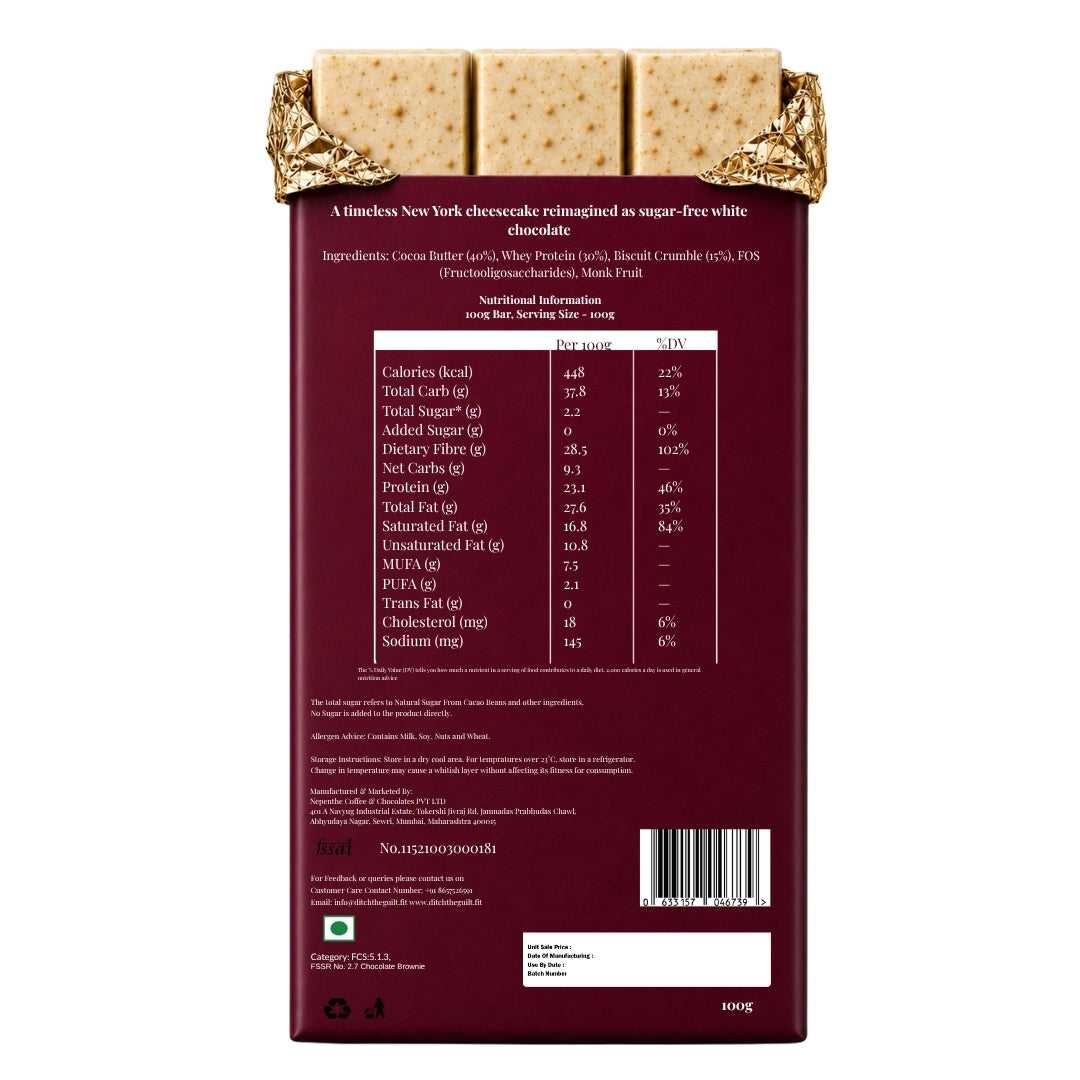 New York Cheesecake  • 23g Protein • Sugar Free White Chocolate Bar • 100g