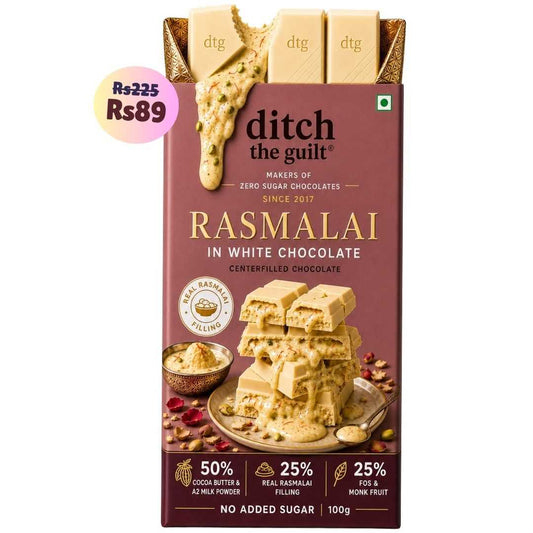 Rasmalai White Chocolate • Sugar Free Center-Filled Chocolate Bar • 100g