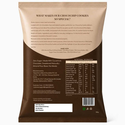 Choco Chip Cookies (5x20g Cookies)• 31g Protein Per Pack • Sugar-Free & High Protein Almond Flour Cookies • 100g