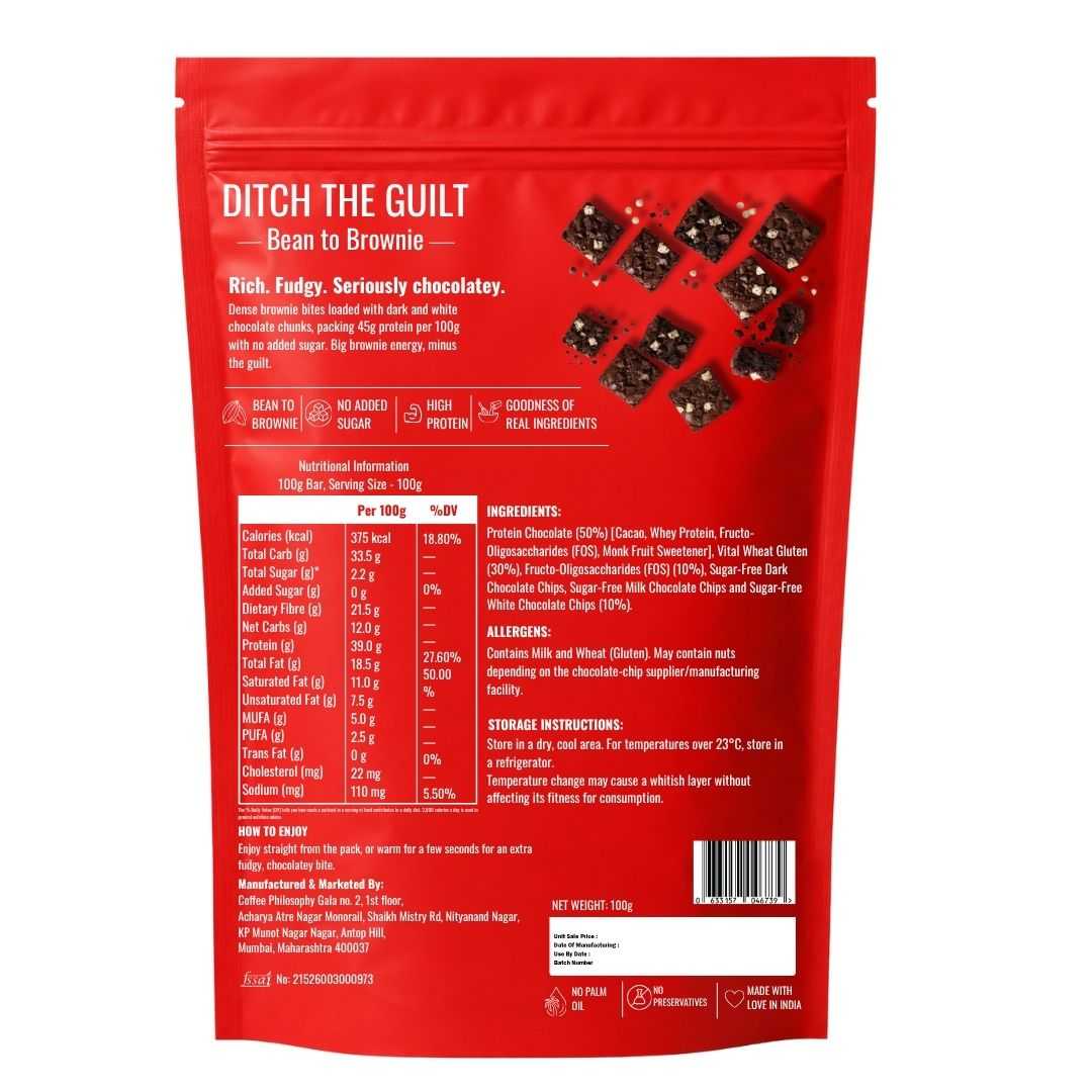 Triple Chocolate • 39g Protein • Sugar Free High Protein Brownies Bites • 100g
