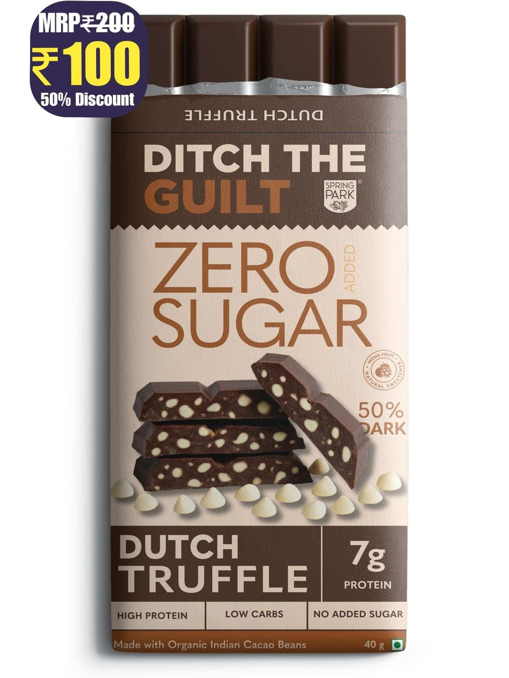 Dutch Truffle  - Sugar Free Dark Protein Chocolate - High Protein  - 40g