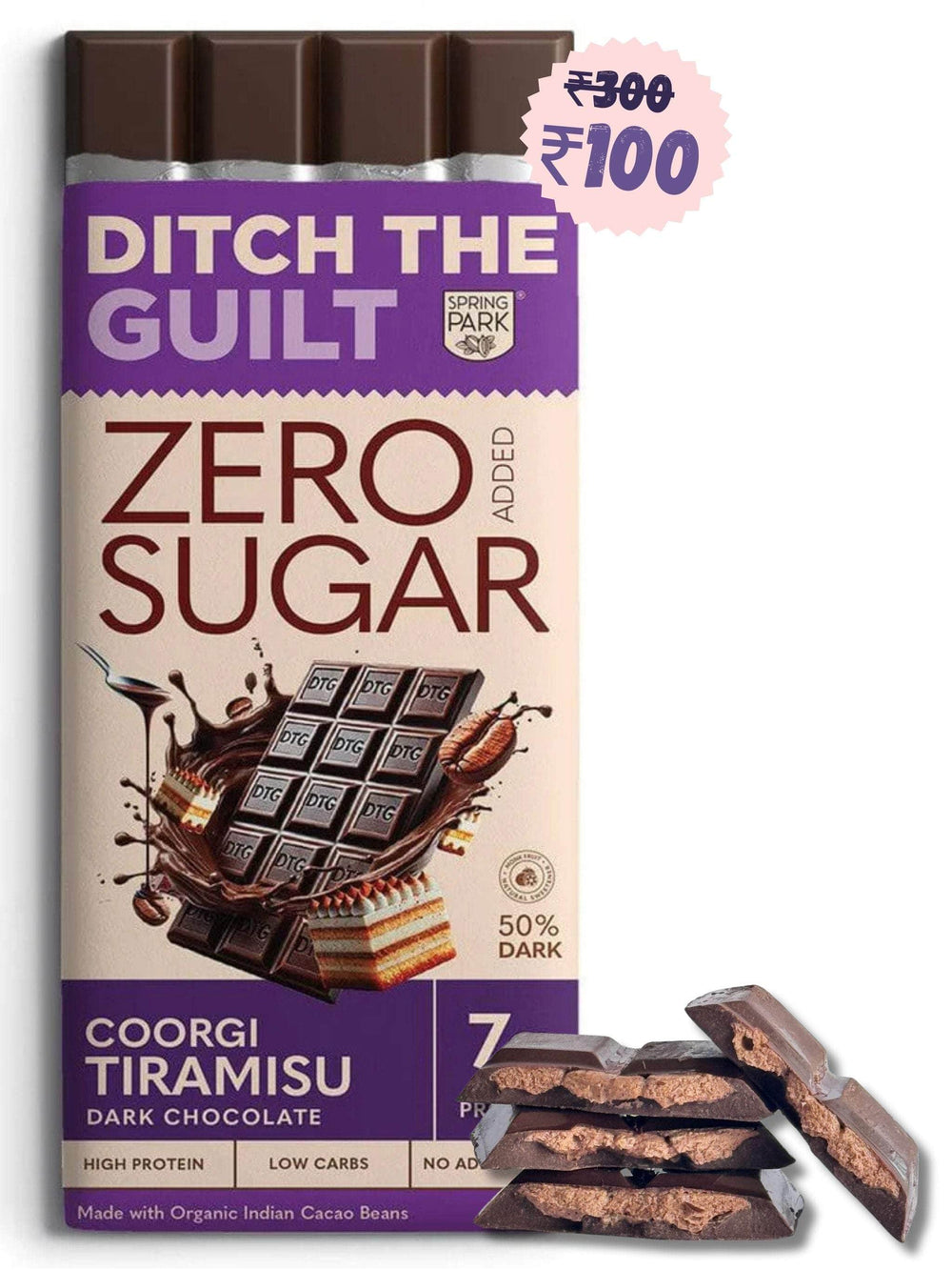 Coorgi TIRAMISU - Sugar Free Dark Protein Chocolate - Center Filled - High Protein  - 40g