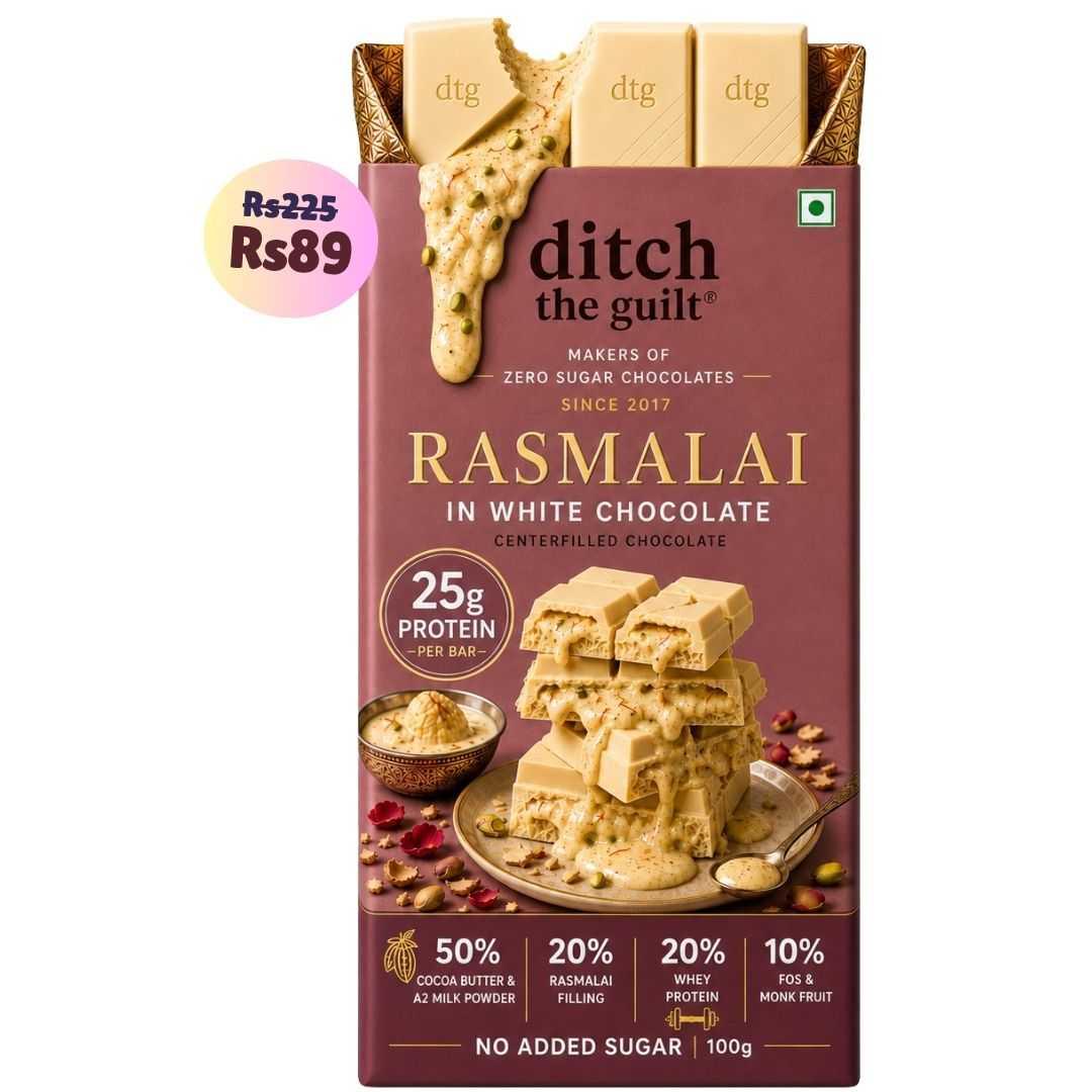 Rasmalai White Chocolate • 25g Protein • Sugar Free Center-Filled Chocolate Bar • 100g