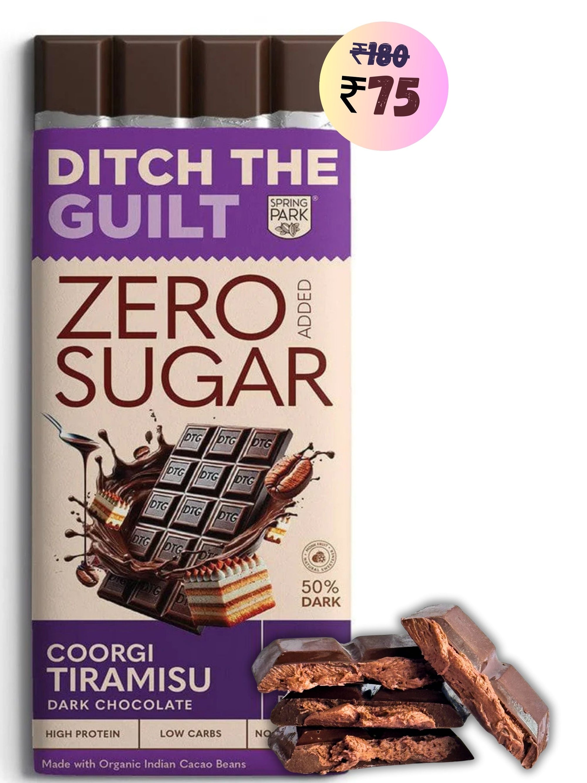 Coorgi Tiramisu I Dark Protein Chocolate I  Zero Sugar Added I 7g Protein I 1g Natural Sugar - 40g