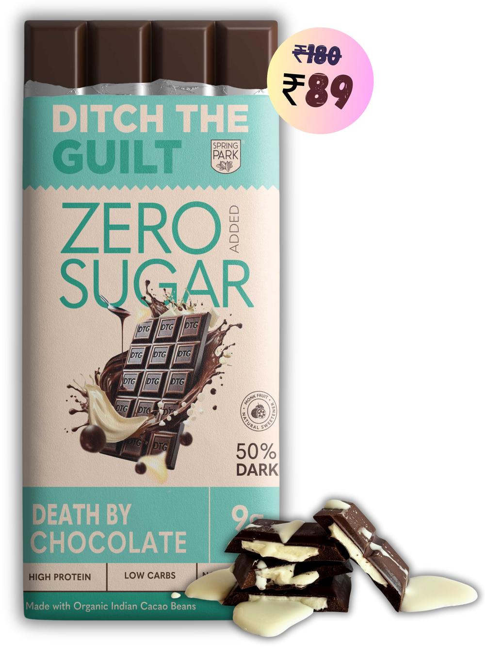 Death By Chocolate I Dark Protein Chocolate I  Zero Sugar Added I 9g Protein I 1g Natural Sugar - 40g