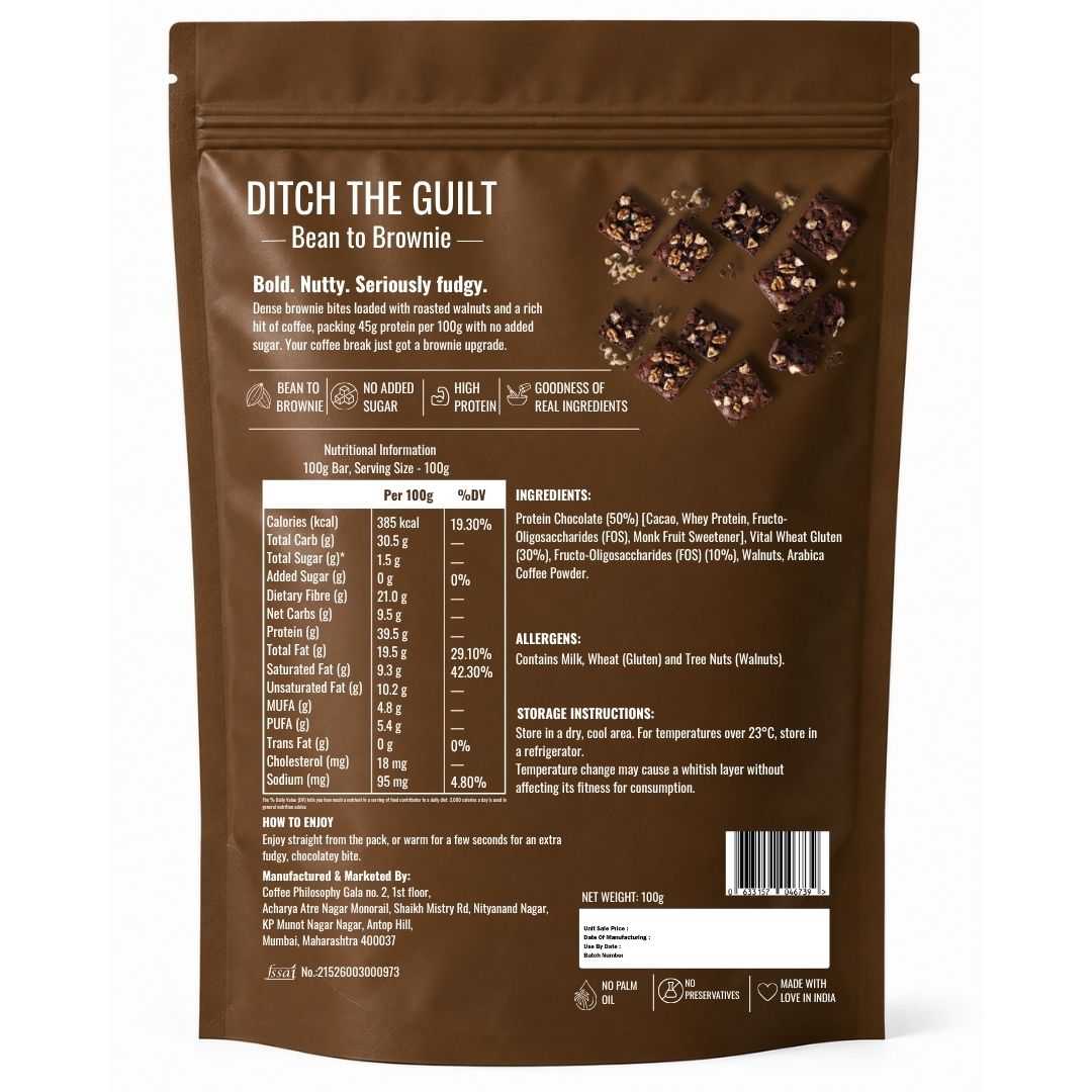 Coffee Walnut • 40g Protein • Sugar Free High Protein Brownie • 100g