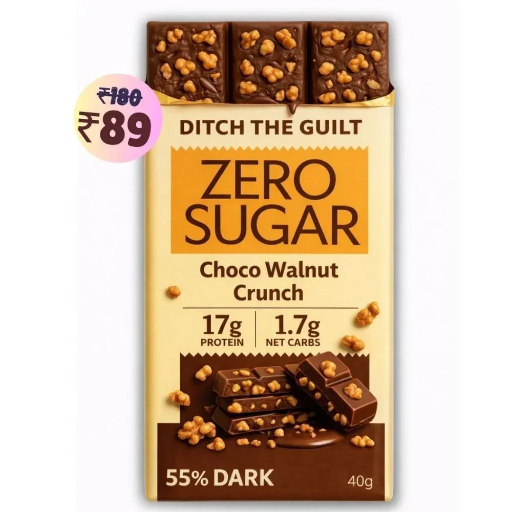 Walnut Crunch Dark Chocolate • 17g Protein • Sugar Free & High Protein • 40g - Ditch The Guilt
