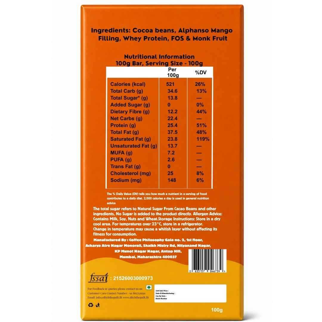 Aam Ras White Chocolate • 25g Protein • Sugar Free Center-Filled Chocolate Bar • 100g