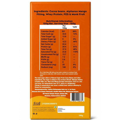 Aam Ras White Chocolate • 25g Protein • Sugar Free Center-Filled Chocolate Bar • 100g