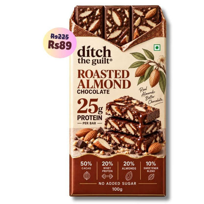 Roasted Almonds (Kashmiri) • 25g Protein • Sugar Free Dark Chocolate Bar • 100g