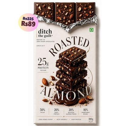 Roasted Almonds (Kashmiri) • 25g Protein • Sugar Free Dark Chocolate Bar • 100g