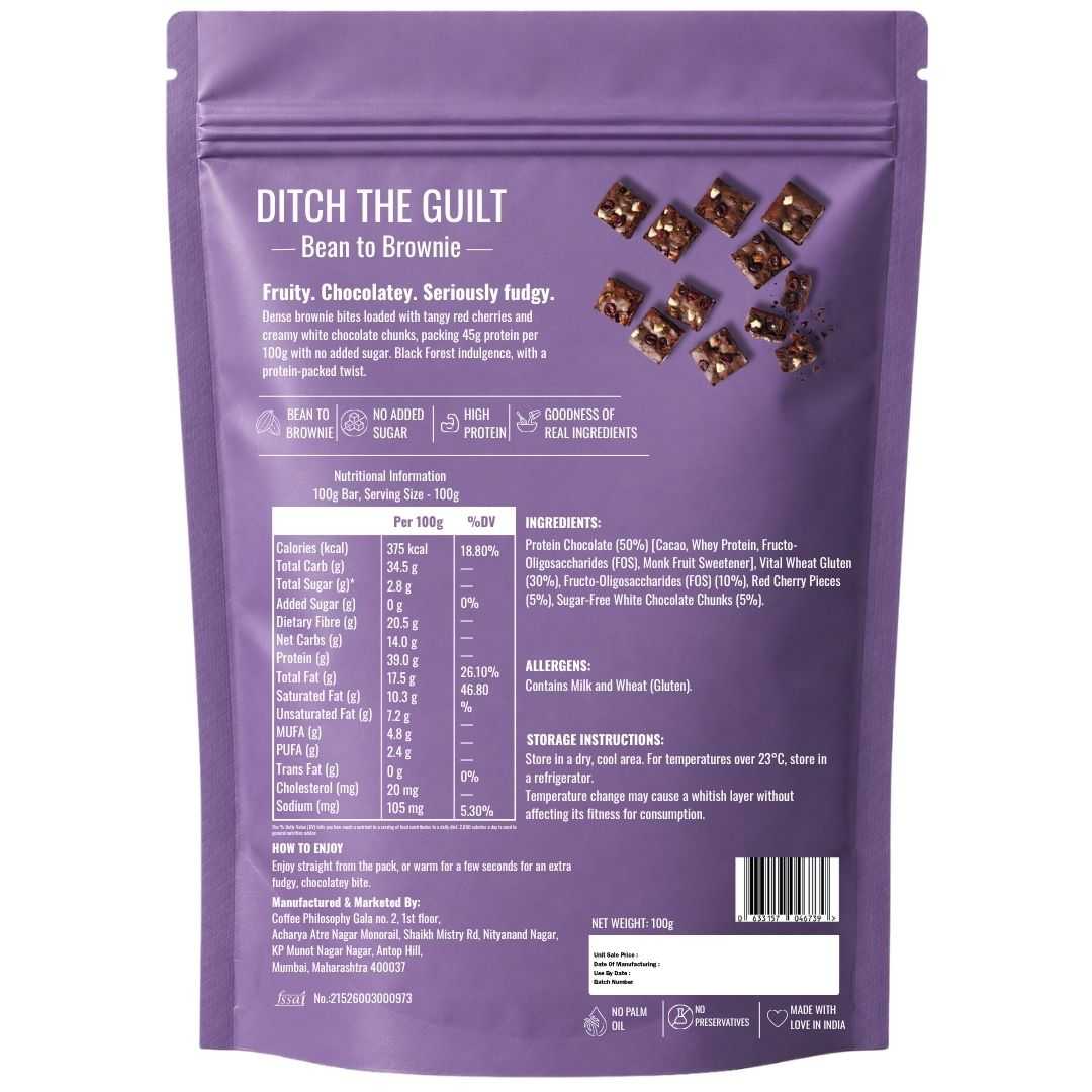 Black Forest • 39g Protein • Sugar Free High Protein Brownie Bites • 100g