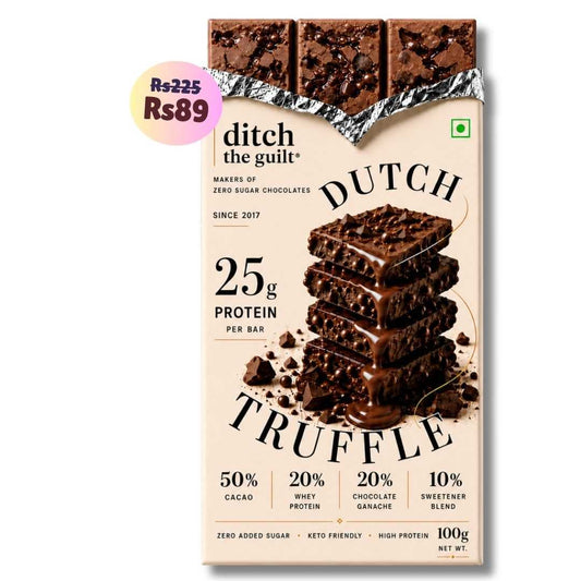 Dutch Truffle Ganache • 25g Protein • Sugar Free Dark Chocolate Bar • 100g