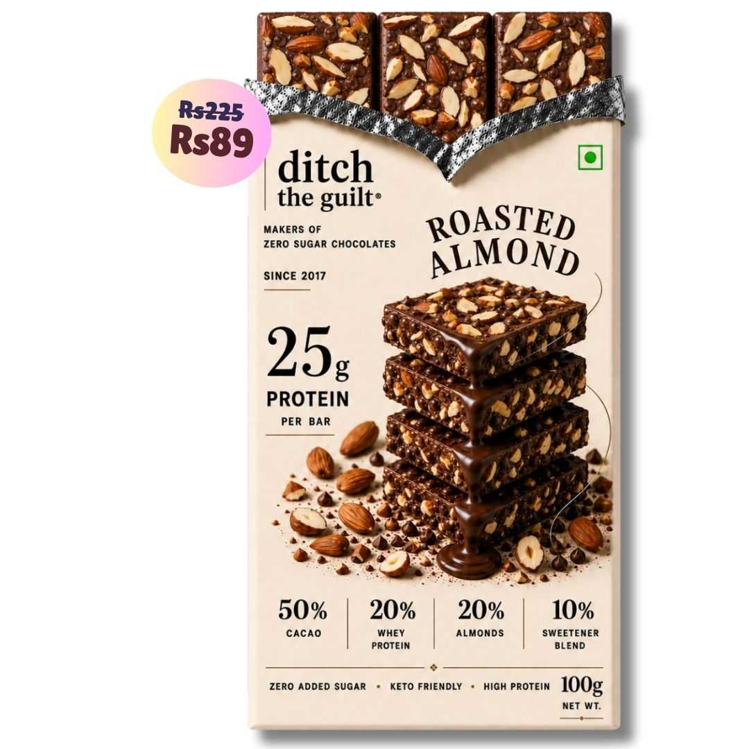 Roasted Almonds (Kashmiri) • 25g Protein • Sugar Free Dark Chocolate Bar • 100g
