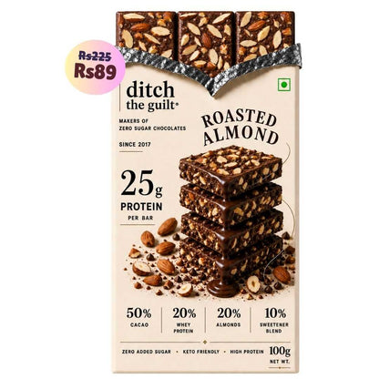 Roasted Almonds (Kashmiri) • 25g Protein • Sugar Free Dark Chocolate Bar • 100g