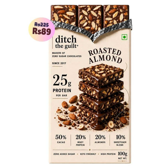 Roasted Almonds (Kashmiri) • 25g Protein • Sugar Free Dark Chocolate Bar • 100g