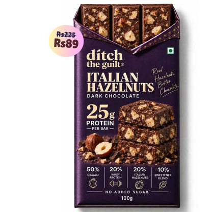 Hazelnuts (Italian) • 25g Protein • Sugar Free Dark Chocolate Bar • 100g