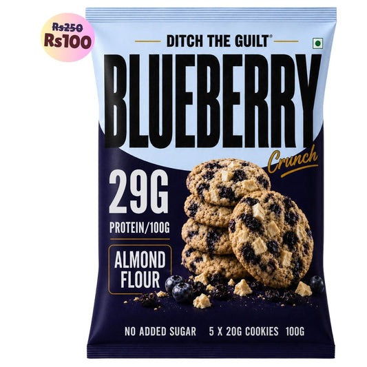 Blueberry Cookies (5x20g Cookies)• 29g Protein Per Pack • Sugar-Free & High Protein Almond Flour Cookies • 100g