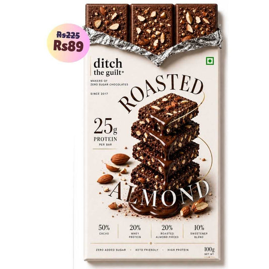 Roasted Almonds (Kashmiri) • 25g Protein • Sugar Free Dark Chocolate Bar • 100g