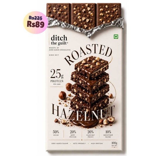 Hazelnuts (Italian) • 25g Protein • Sugar Free Dark Chocolate Bar • 100g