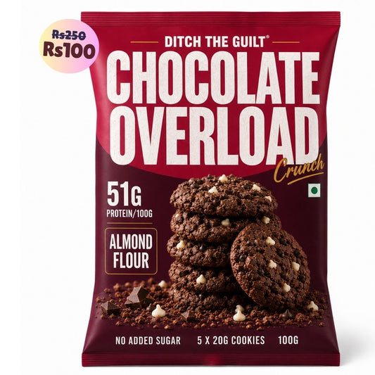 Chocolate Overload Cookies (5x20g Cookies)• 51g Protein Per Pack • Sugar-Free & High Protein Almond Flour Cookies • 100g
