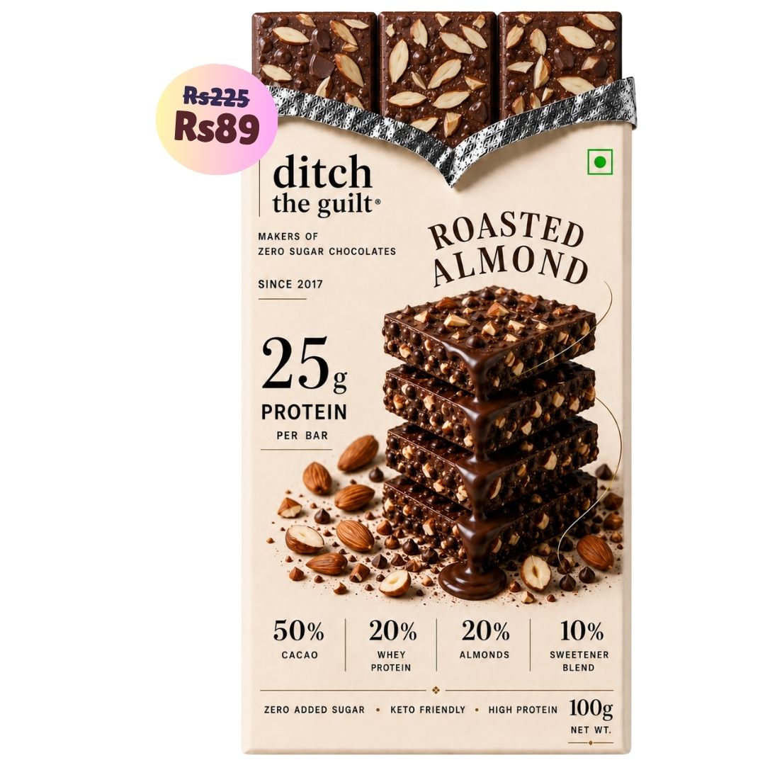 Roasted Almonds (Kashmiri) • 25g Protein • Sugar Free Dark Chocolate Bar • 100g