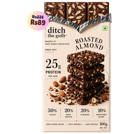 Roasted Almonds (Kashmiri) • 25g Protein • Sugar Free Dark Chocolate Bar • 100g