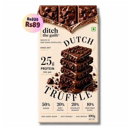Dutch Truffle Ganache • 25g Protein • Sugar Free Dark Chocolate Bar • 100g