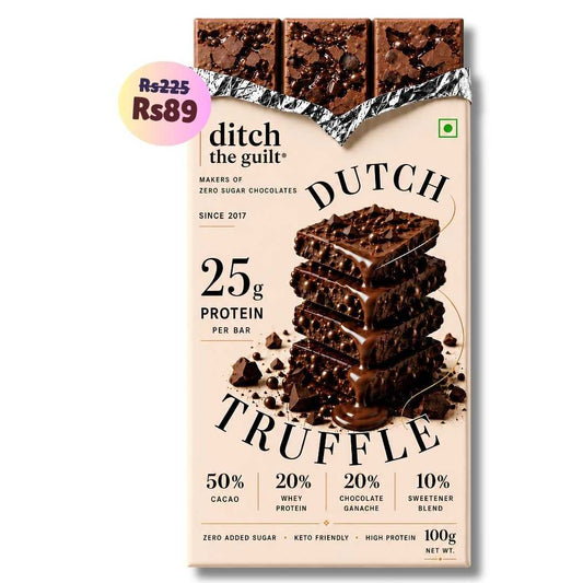 Dutch Truffle Ganache • 25g Protein • Sugar Free Dark Chocolate Bar • 100g