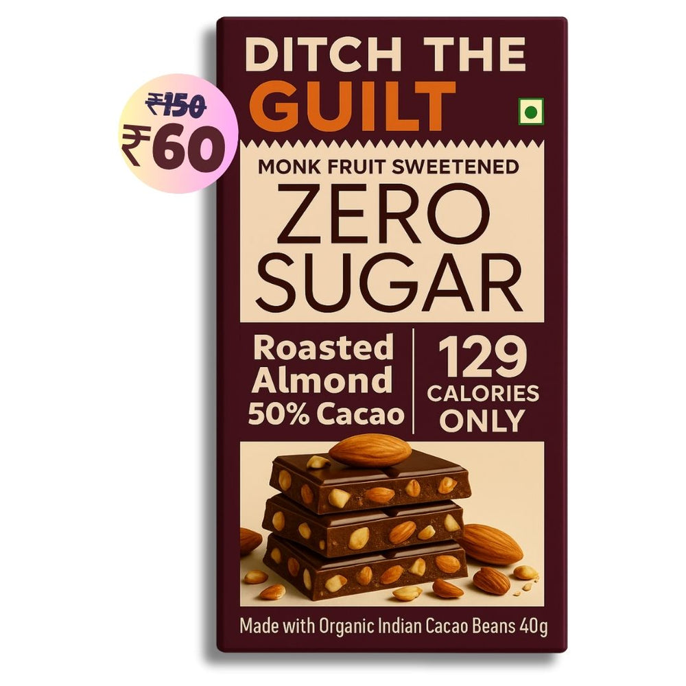 Roasted California Almonds • 129 Calories Only • Low Calorie Sugar Free Dark Chocolate • 40g bar