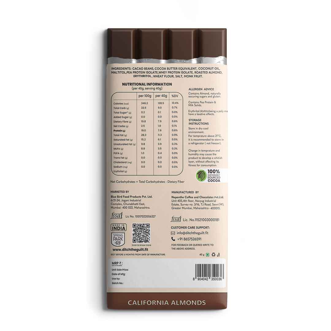 Masterpiece (Full Of Nuts), 70% Cacao Wayanad, Ferroro Rocher, California Almond Brittle - Sugar Free Dark Protein Chocolate - High Protein - 40g x 4 (160g) - My Store