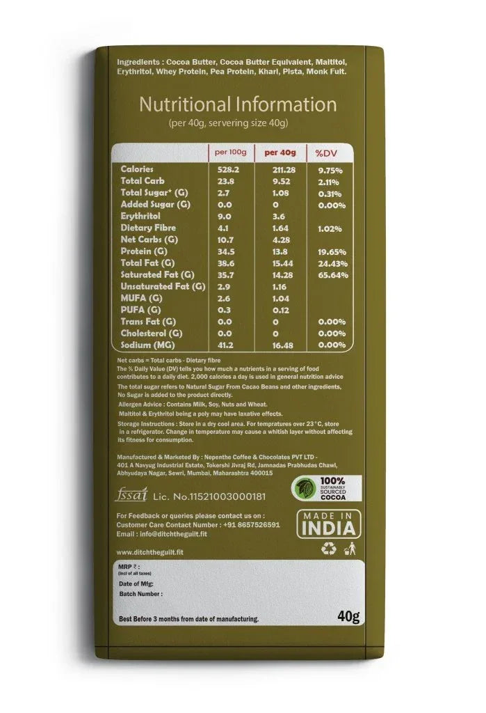 Turkish Baklava Dark Chocolate • 16g Protein • Sugar Free & High Protein • 40g - Ditch The Guilt