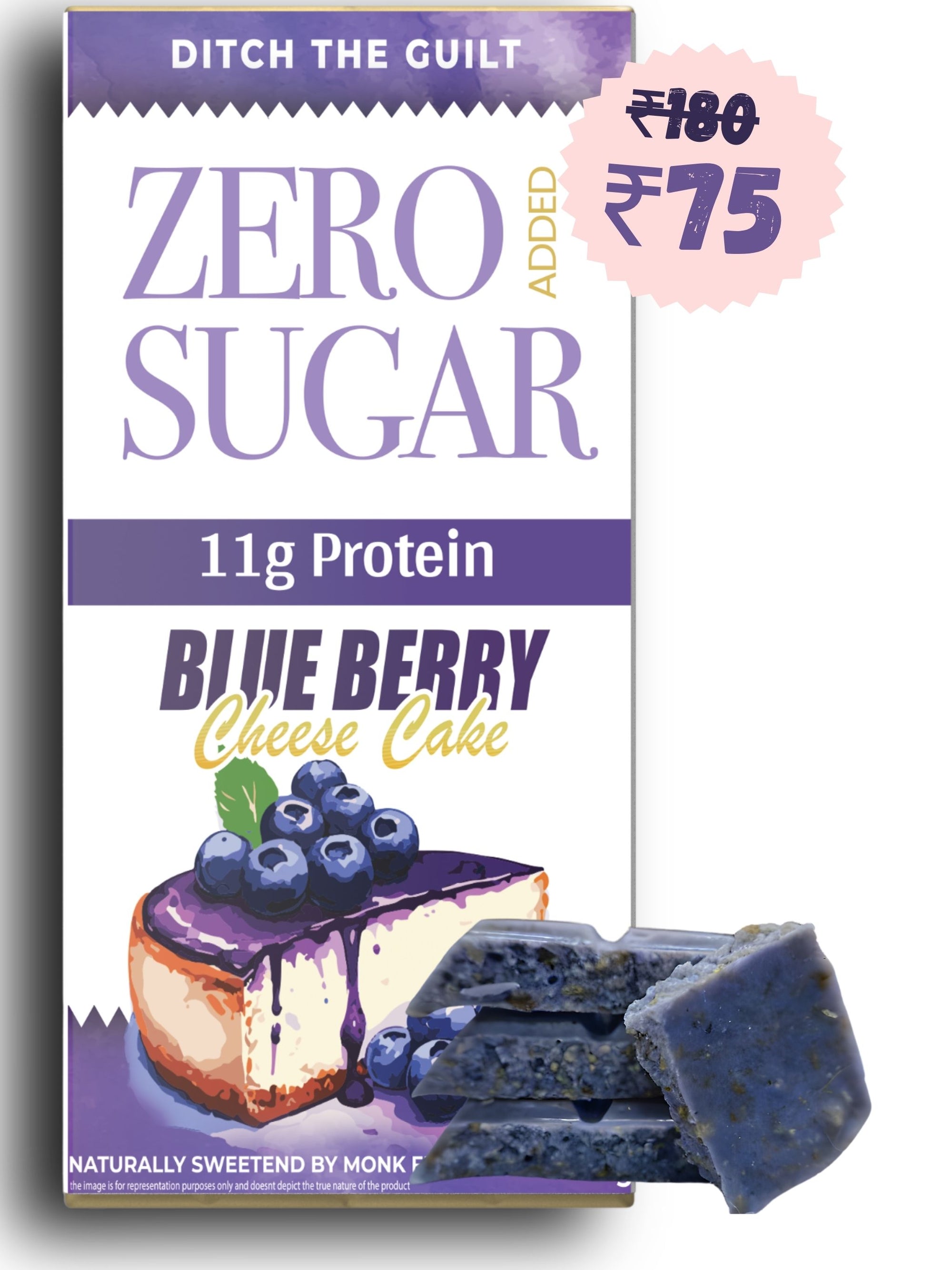 Blueberry I Dark White Chocolate I  Zero Sugar Added I 11g Protein I 1.2g Natural Sugar - 40g
