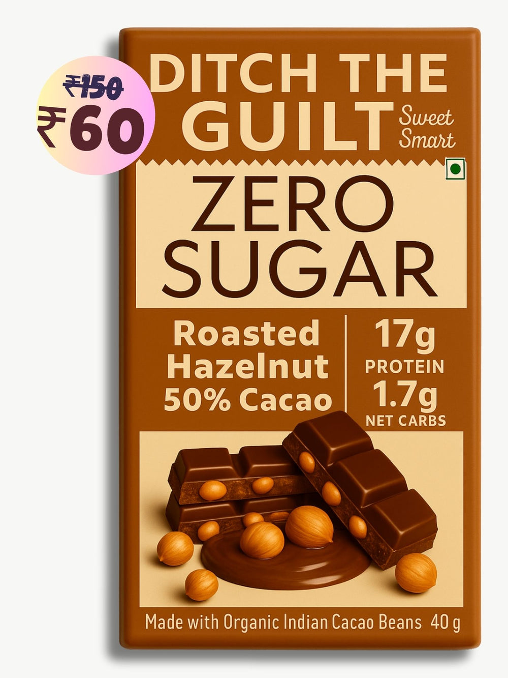 Mighty Hazelnut • 17g Protein • Sugar Free Dark Chocolate • 40g bar